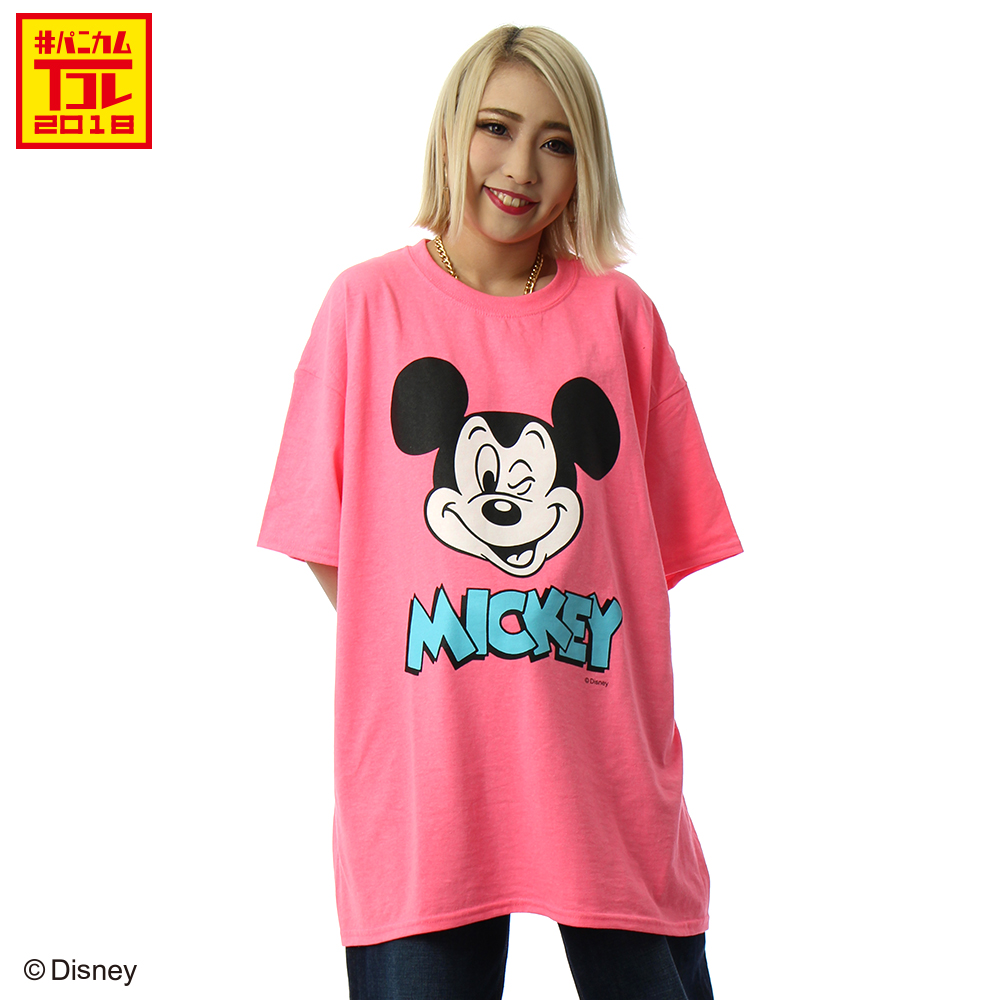 ミッキーマウス Tシャツ　ネオンピンク