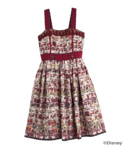 ミッキー＆ミニー 総柄ワンピースレッド