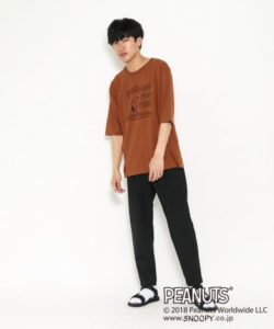 スヌーピープリントTシャツ(5分袖)４