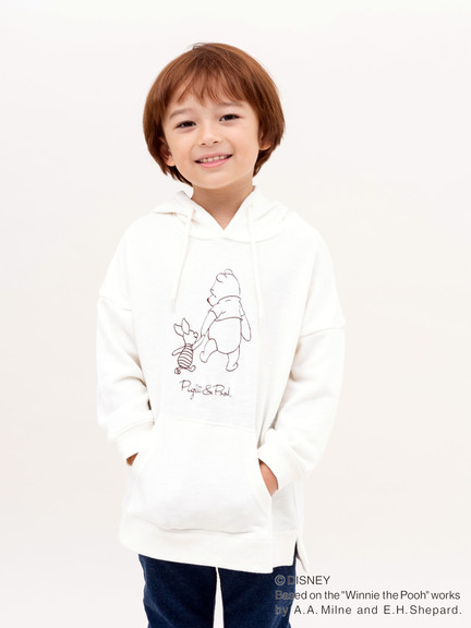 Pooh 刺繍入りドロップショルダーパーカー