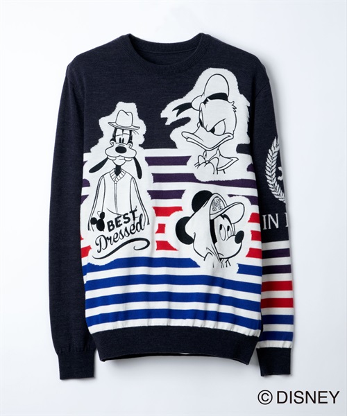メンズ　ジャガード＋刺繍入クルーネックセーター/ディズニー