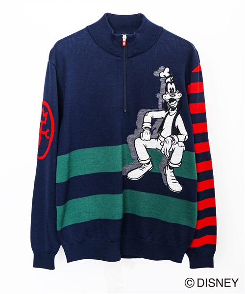 メンズ　アップリケ刺繍ハーフＺＩＰセーター/グーフィー２