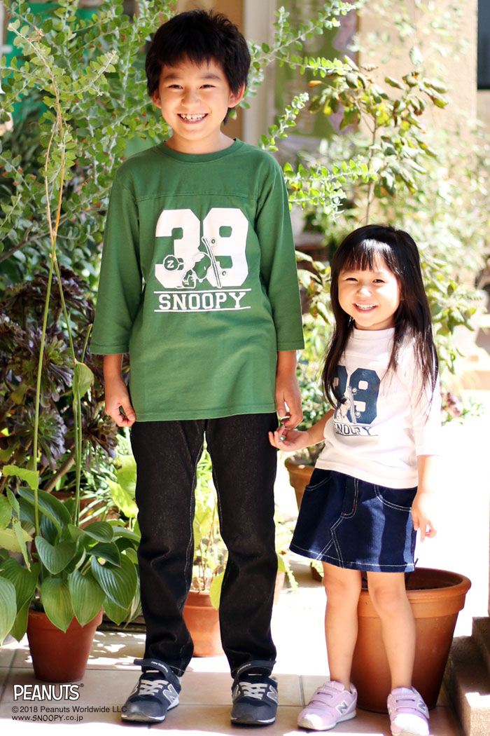 スヌーピー7分袖Tシャツ スリープスヌーピー柄キッズ２