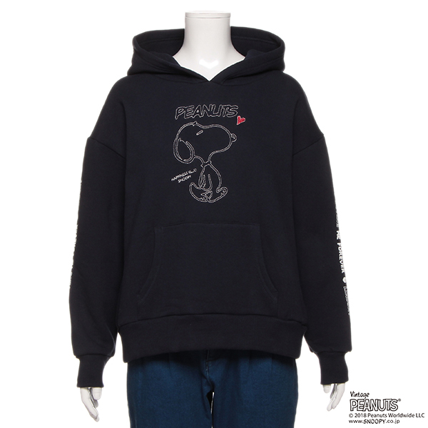 PEANUTSコラボ スヌーピー刺しゅう裏起毛パーカー