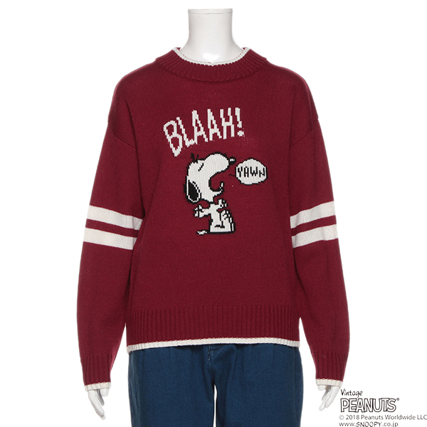 PEANUTSコラボ袖ラインスヌーピーニット