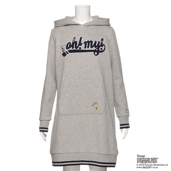 PEANUTSコラボ スヌーピー刺しゅう裏起毛パーカーワンピース