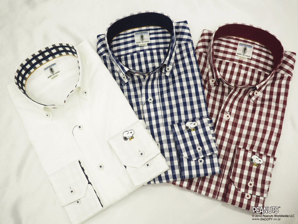 カフス刺繍入りメンズビジネスシャツ スヌーピー