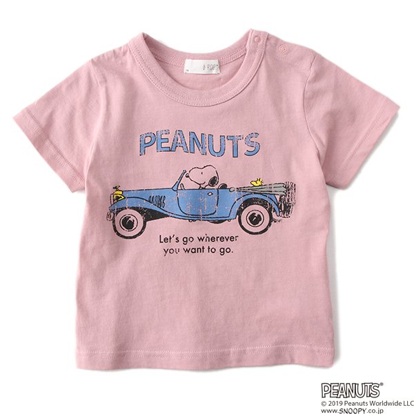 PEANUTSコラボスヌーピープリントレトロカーTシャツ2