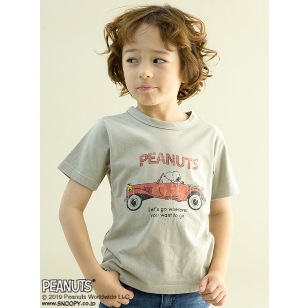 PEANUTSコラボスヌーピープリントレトロカーTシャツ