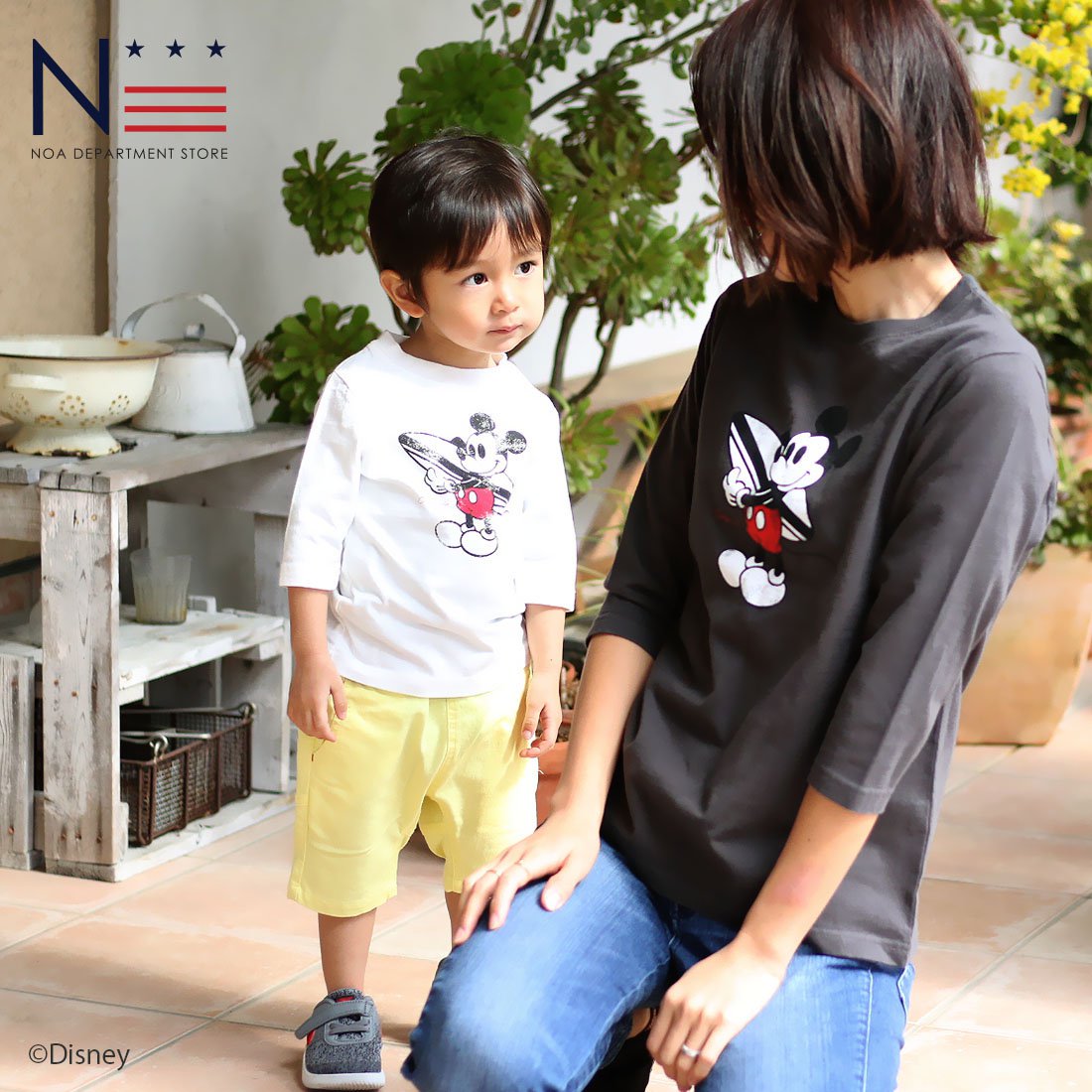 ミッキーマウス 7分袖Tシャツ Surf Mickey2