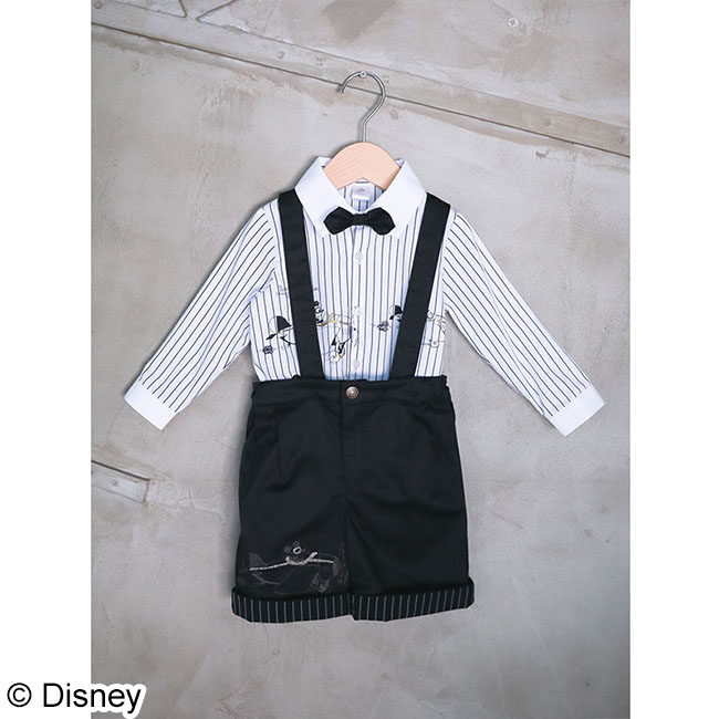 ギフトBOX入り(ブルー)Bset◆先染めストライプシャツ/サスペンダー付きハーフパンツ