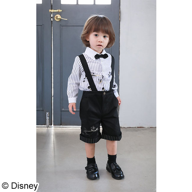 ギフトBOX入り(ブルー)Bset◆先染めストライプシャツ/サスペンダー付きハーフパンツ２