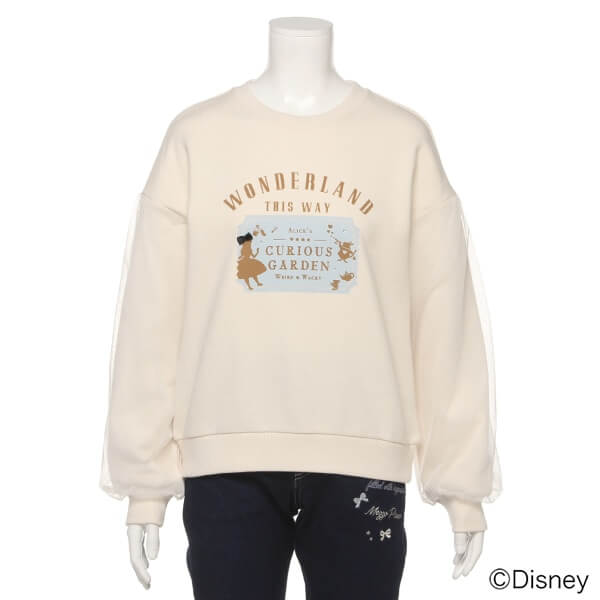 ALICE in Wonderlandデザイン 袖チュールトレーナー