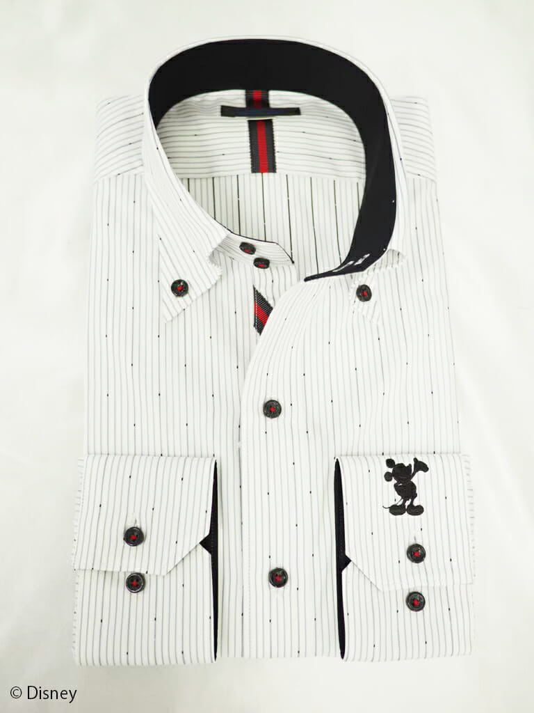 「カフス刺繍入りメンズビジネスシャツ」ミッキーマウス２