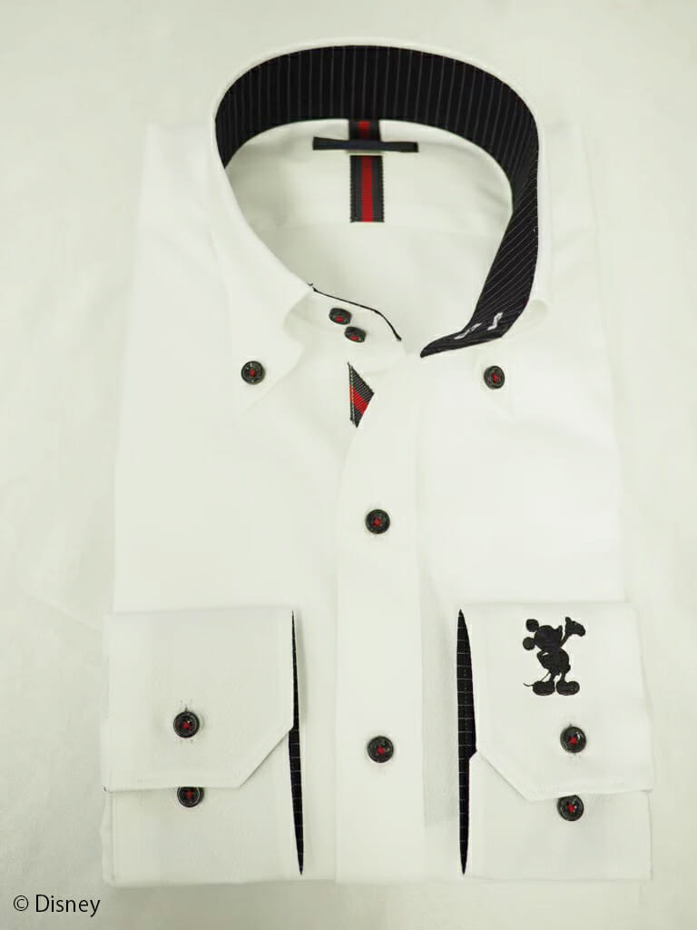 「カフス刺繍入りメンズビジネスシャツ」ミッキーマウス