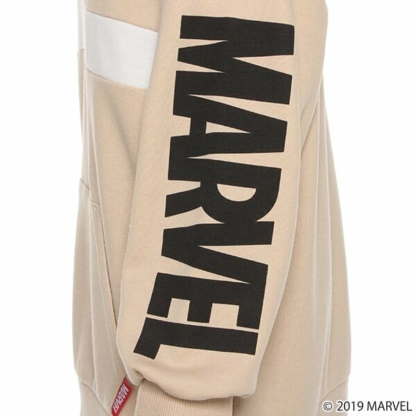 【MARVEL】 裏毛 ライン袖ロゴロング丈パーカー3