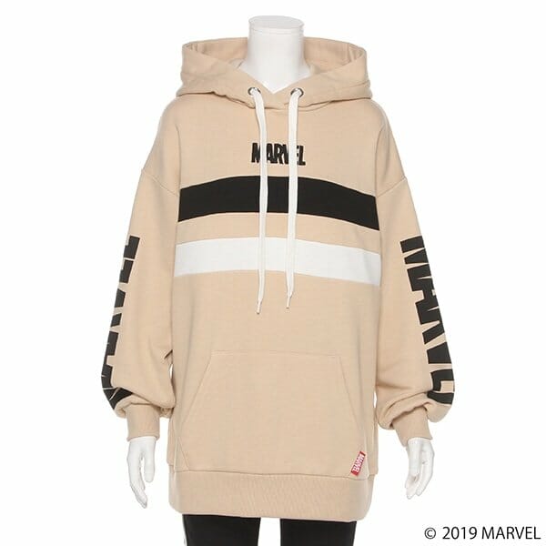 【MARVEL】 裏毛 ライン袖ロゴロング丈パーカー2