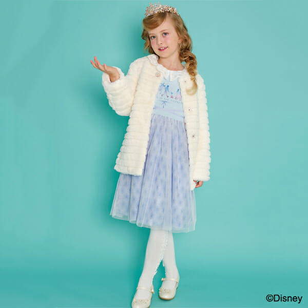  ”アナと雪の女王2”デザイン 裏毛 チュール切替ワンピース