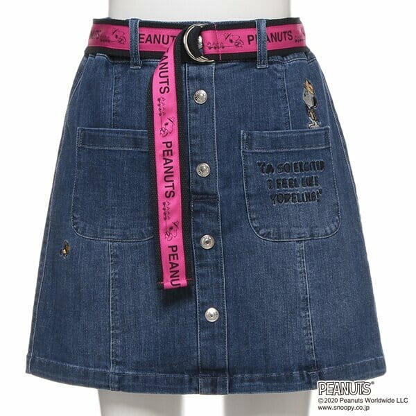 ベルトつきスヌーピー刺しゅうフロントボタンスカパン２