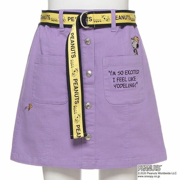 ベルトつきスヌーピー刺しゅうフロントボタンスカパン